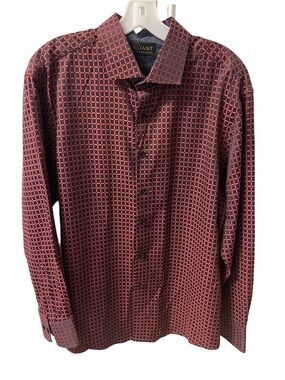 Valiant Paris Designer Red/Black Men's Geometric Button-Up Dress Shirt Sz L